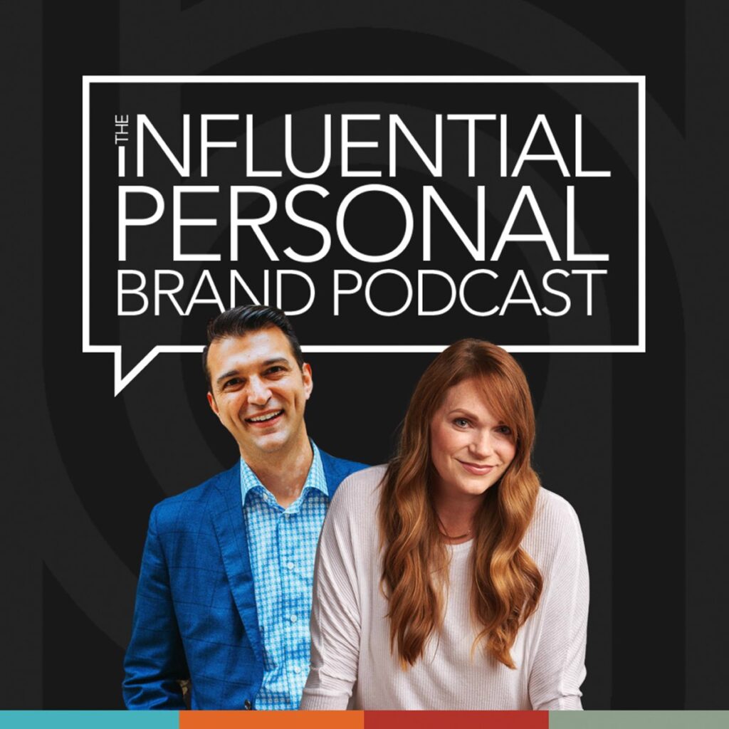 CT Photographer Podcast | Podcast for Business. Husband and wife post for picture in blue suit and white top. 