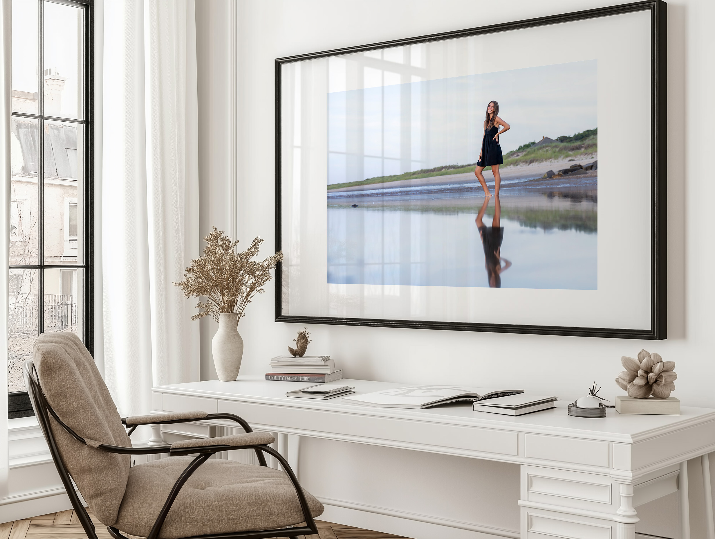 CT Photographer | MA Photographer | Senior Portraits on beach with girl in blue dress.