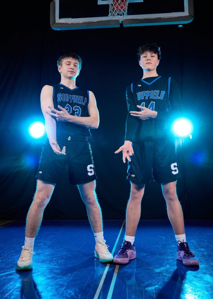 High school basketball media day portrait in Suffield featuring athletes with professional ESPN-style lighting